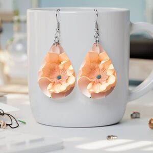 NWOT Peach Flower Seamless Sublimation 3D Earrings